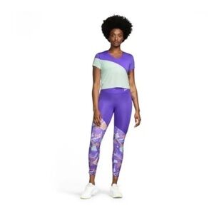 Nike Retro Run Women's 7/8 Mid-Rise Running Leggings with Pockets - Purple Sz M